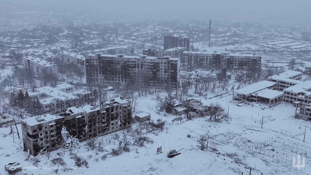 Aerial view of heavily damaged residential buildings in the frontline town of Kupiansk, Kharkiv region. Photo: ANP / Handout / 116th Separate Mechanized Brigade of the Ukrainian Ground Forces / AFP
