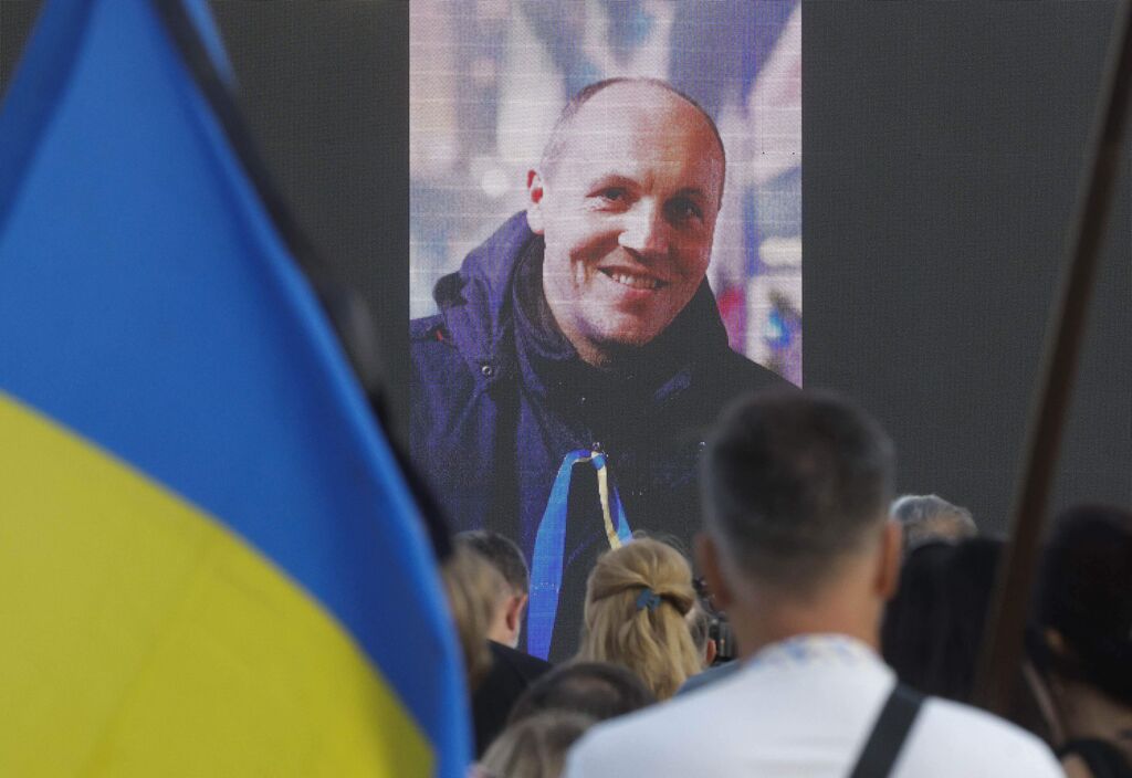 Memorial for Andriy Parubiy in Kyiv, September 1st, 2025. Parubiy was murdered in Lviv on August 30. Photo: ANP / EPA / Sergey Dolzhenko