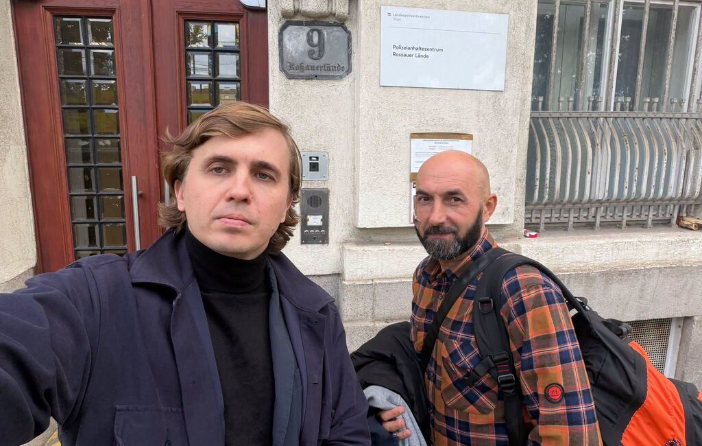 Mychajlo Tkatsj en zijn cameraman Jaroslav Bondarenko na hun vrijlating.